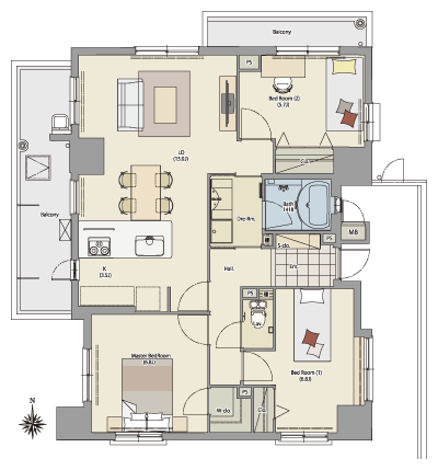 Floor: 3LDK, occupied area: 80.38 sq m, Price: 34.5 million yen