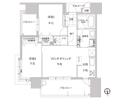 Floor: 2LDK, occupied area: 54.49 sq m, Price: 18.2 million yen ~ 21,400,000 yen