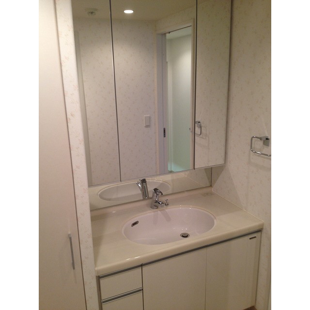 Washroom. There is also housed in the washroom with a three-sided mirror.