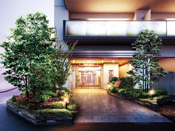 Buildings and facilities. Entrance approach Rendering