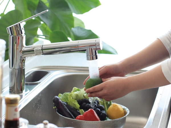 Kitchen.  [Water purification function with hand shower faucet] Hand shower faucet with a built-in water purifier to the tip of the faucet. This is useful when you pour, such as to water purification pot or large pot. (Cartridge is paid) (same specifications)