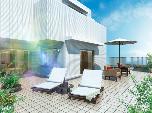 balcony ・ terrace ・ Private garden.  [roof balcony] Roof balcony where you can enjoy a sense of openness and the view to fully is, Guests can do fun gardening and tea time, , Please enjoy the life style of the remains of think freely or the children and astronomical observation. (I type roof balcony Rendering)