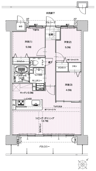 Floor: 3LDK, occupied area: 70.18 sq m, Price: 19,842,200 yen ~ 21,281,800 yen