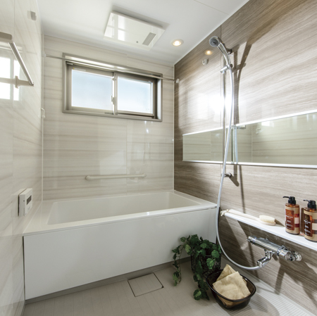 Bathing-wash room.  [Bathroom] Spacious wide bus relax comfortably well into parents and children. Tub also Kokorooki without established the relaxation type that can stretch the legs. Tub add-fired full auto functions beginning with the adoption of a number of fully equipped for such, Of course it is comfort, Furthermore, safety, It is a bathroom that has been attention to day-to-day care.