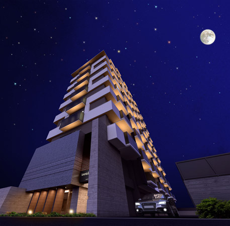 Buildings and facilities. Calm gray and appearance color tones and white. Balanced form is, Shape to enjoying the city life with a high-sensitivity antenna. It is a design that symbolizes the everyday people who have excelled in the sense of balance. The aim was for the, Even in the prone urban environment becomes inorganic, Presence that appears quietly certainly. Living in the city, Family and pleasure, Habitat is home to realize lightly their own style. (Exterior view)