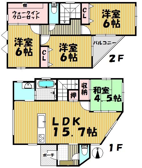 Floor plan. 24,900,000 yen, 4LDK, Land area 122.2 sq m , Building area 94.46 sq m