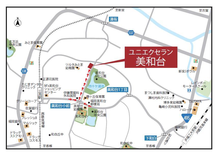 Local guide map. Miwadai elementary school is a standard. 