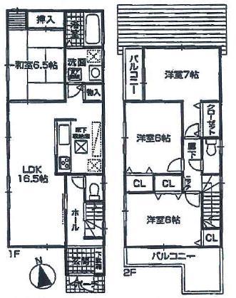 Floor plan. (Building 2), Price 28,300,000 yen, 4LDK, Land area 116.11 sq m , Building area 97.2 sq m
