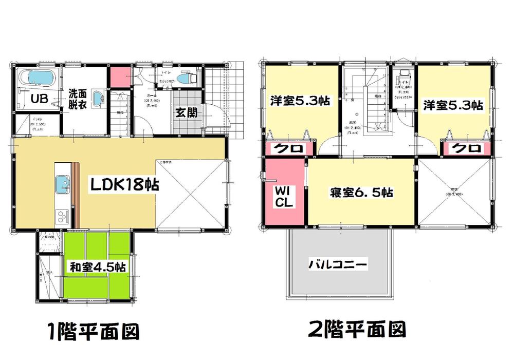 Floor plan. 26,800,000 yen, 4LDK, Land area 189.42 sq m , Building area 104.33 sq m 4LDK First floor 59.62 sq m Second floor 44.71 sq m