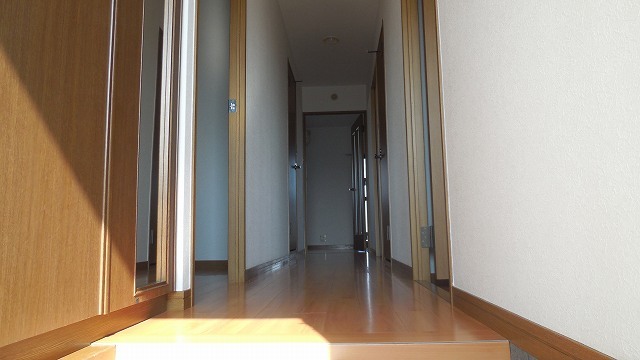 Entrance. Porch light shines