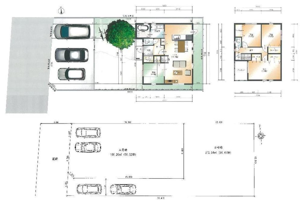 Compartment view + building plan example. Building plan example, Land price 28,430,000 yen, Land area 186.2 sq m , Building price 21,370,000 yen, Building area 95 sq m   ☆ Compartment Figure ・ Building plan example ☆