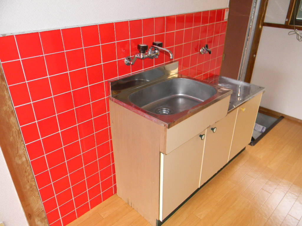 Kitchen. It is the vivid red tile.