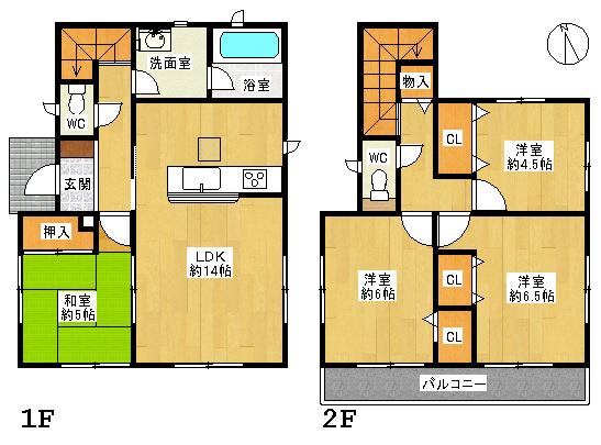 Floor plan. 19.9 million yen, 4LDK, Land area 110 sq m , Building area 87.48 sq m 4LDK South balcony