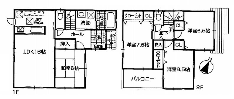 Floor plan. 30,300,000 yen, 4LDK, Land area 165.54 sq m , Building area 98.62 sq m 1 Building Floor
