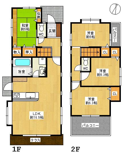 Floor plan. 29.5 million yen, 4LDK, Land area 146.5 sq m , Building area 117.01 sq m 4LDK + loft (2 places) Two-sided balcony