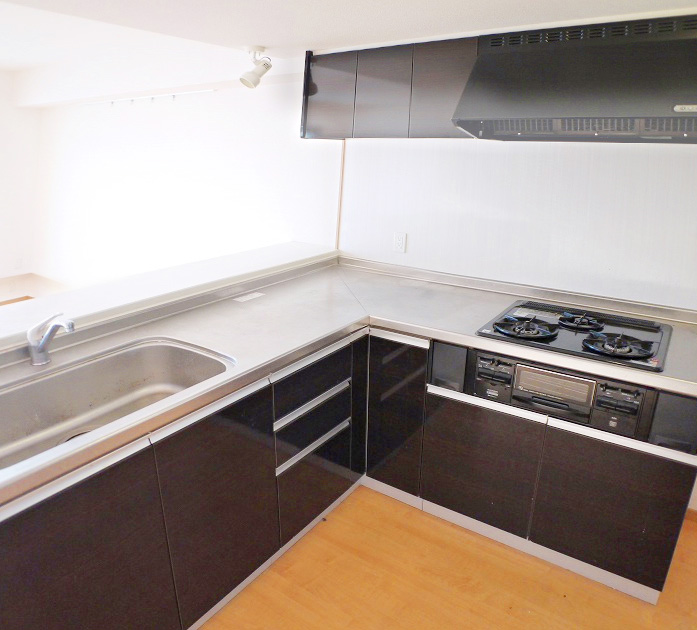 Kitchen. Counter kitchen, yet the L-shaped three-necked gas grill with SK