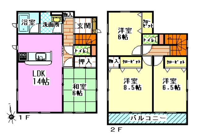 Floor plan. (Building 2), Price 33,800,000 yen, 4LDK, Land area 124.74 sq m , Building area 96.39 sq m