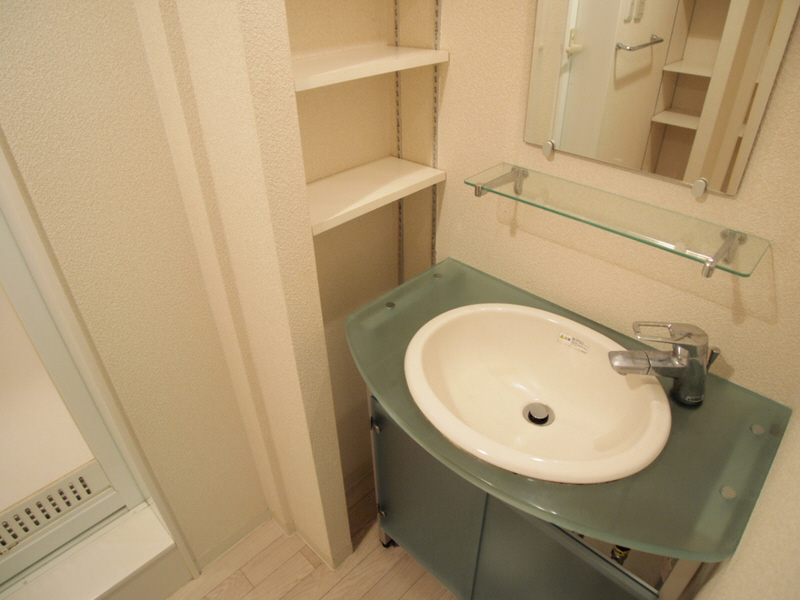 Washroom. Washstand shelf of reinforced plastic is fashionable