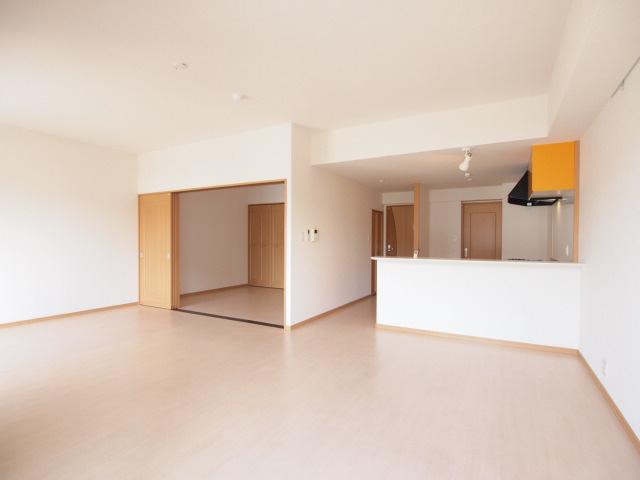 Living and room. Pastel system Kitchen easy-to-use L-shaped color