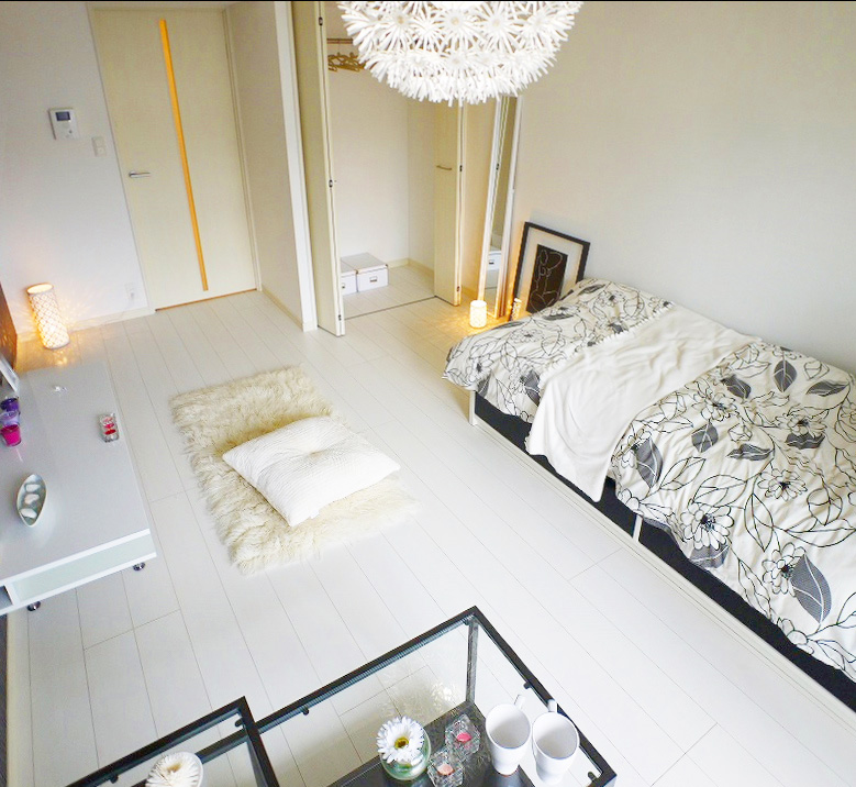 Living and room. Furniture is installed pattern