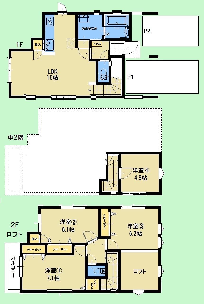 Floor plan. 29,800,000 yen, 4LDK, Land area 90.84 sq m , Western-style building area 102.83 sq m mezzanine floor, loft, Shower toilet is also on the second floor