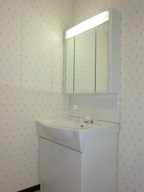 Wash basin, toilet. Same specifications, Behind the mirror in the triple mirror type is stored