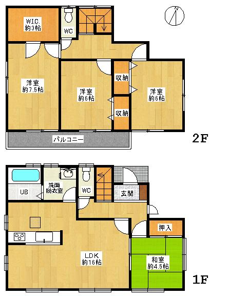 Floor plan. 27,480,000 yen, 4LDK, Land area 144.34 sq m , Building area 101.02 sq m 4LDK South balcony