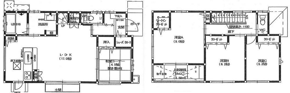 Floor plan. 25,800,000 yen, 4LDK, Land area 182.42 sq m , Building area 101.22 sq m There are shoes Croke entrance, Each room also has been enhanced storage. ◆ Living 17 tatami ・ The main bedroom 9 tatami ◆