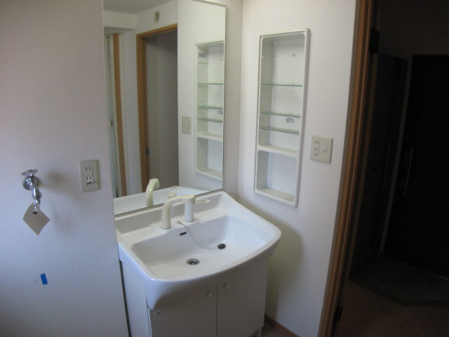 Washroom. With a convenient shelf to shampoo dresser