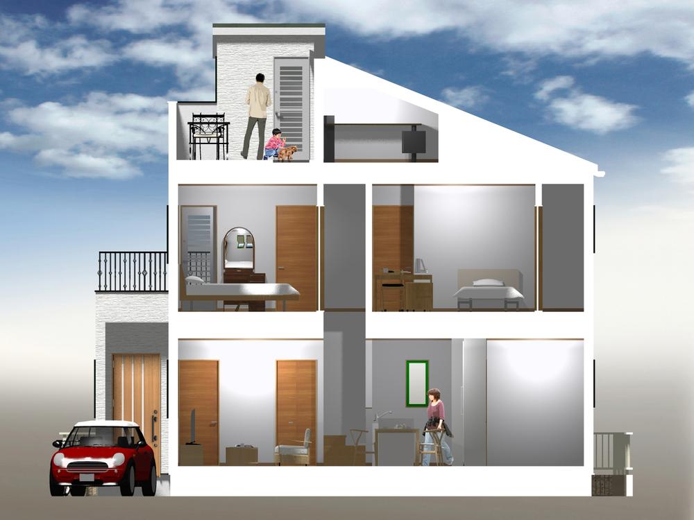 Other building plan example. Sky balcony plan cross-sectional view