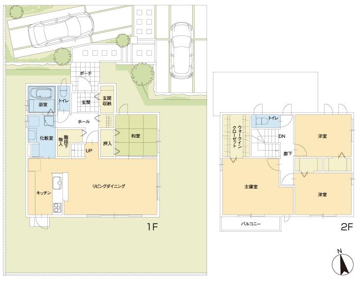Floor plan.  [No. 1 destination] So we have drawn on the basis of the Plan view] drawings, Plan and the outer structure ・ Planting, such as might actually differ slightly from. Also, The car is not included in the price.