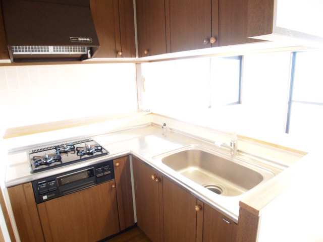 Kitchen. L-shaped kitchen usability is good. 