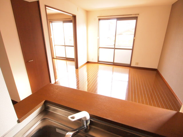 Kitchen. It overlooks the living room from the kitchen.