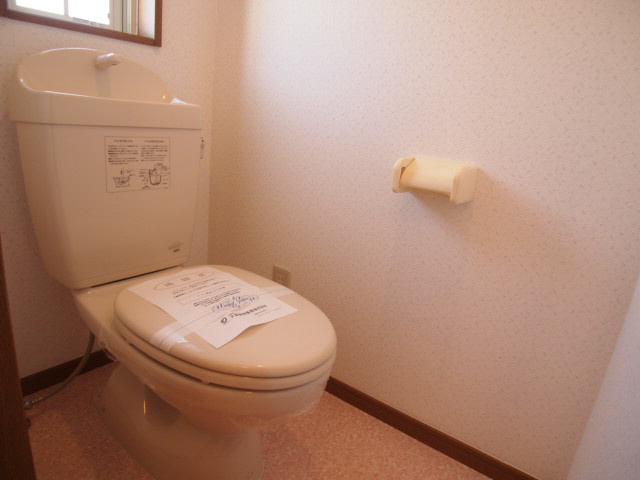 Toilet. Small window is also a bright toilet with.