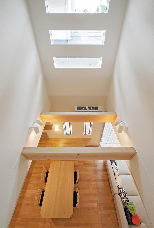 Building plan example (introspection photo). Airy atrium-drenched nature of the gentle light from the skylight