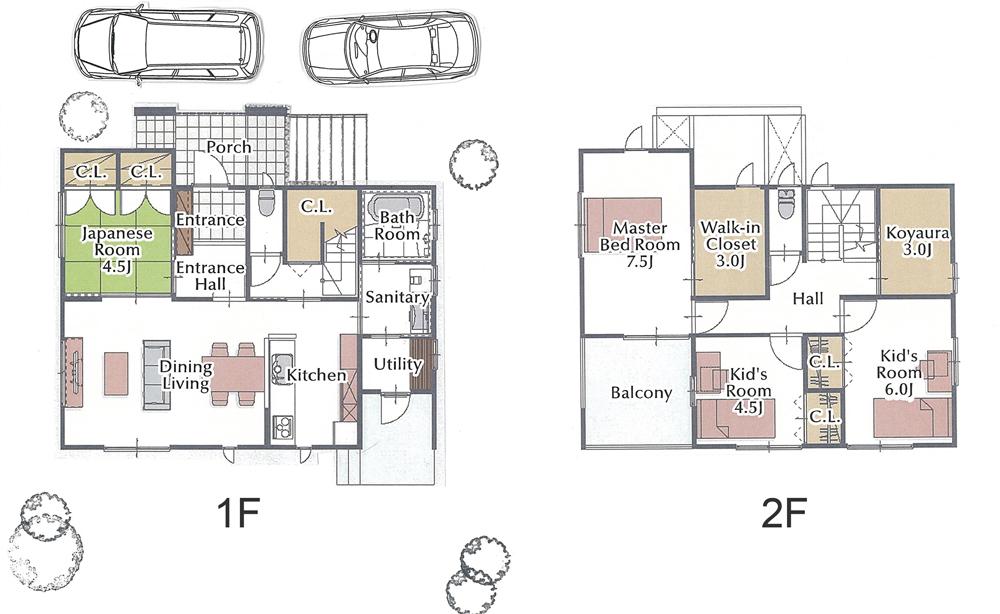 Building plan example (floor plan). Pine Park Garden Kasuga Town in the park