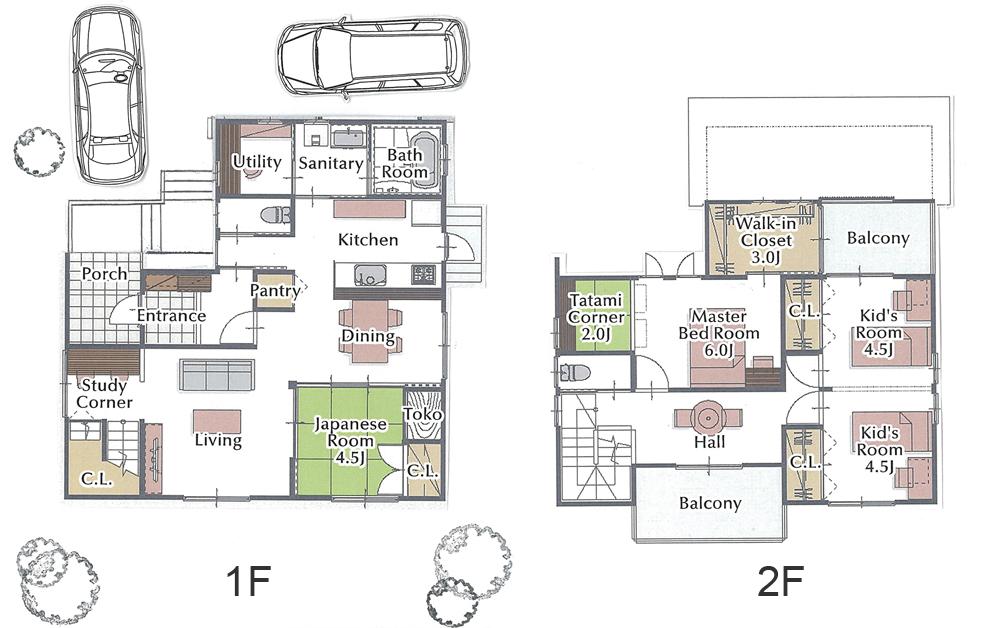 Building plan example (floor plan). Building plan example (No. 3 locations) 4LDK, Land price 12.5 million yen, Land area 201.6 sq m , Building price 26,775,000 yen, Building area 134.05 sq m