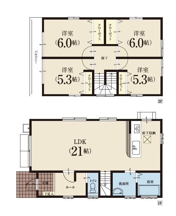 Building plan example (floor plan). Building plan example (No. 5 locations) 4LDK, Land price 10.9 million yen, Land area 166.2 sq m , Building price 12.9 million yen, Building area 101.01 sq m