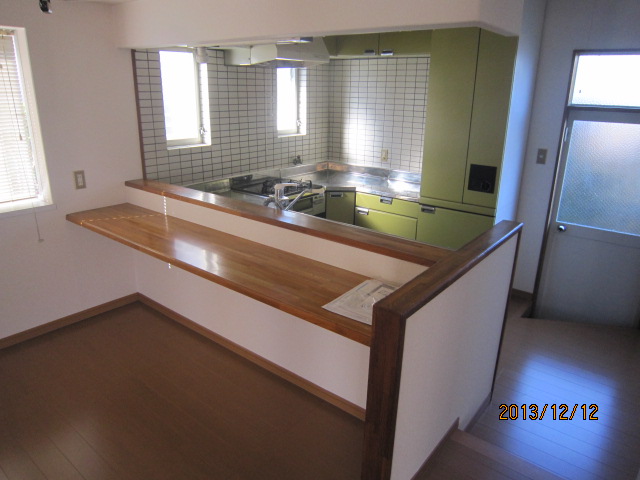 Kitchen. There are counter. Also with back door.