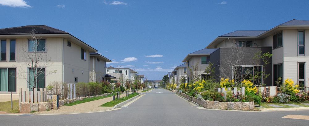 Local appearance photo. The parks and green belt strategically placed, Well-appointed living environment to become familiar with the green streets of <Wellith Park Shingu Morinomiya>. Other than the person or bicycle for safety in the city wards,  Adopted not be able to pass through cul-de-sac.