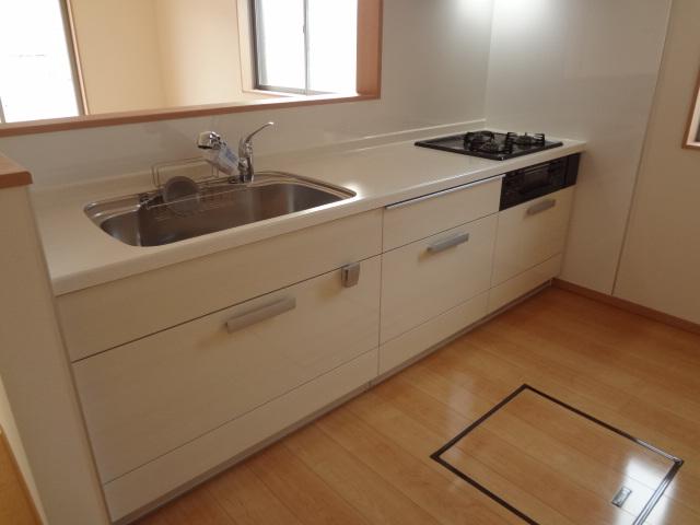 Kitchen. Equipped kitchen of work space there is a feeling of cleanliness in white keynote.