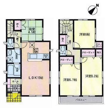 Floor plan. 15.8 million yen, 4LDK, Land area 153.95 sq m , Building area 96.39 sq m