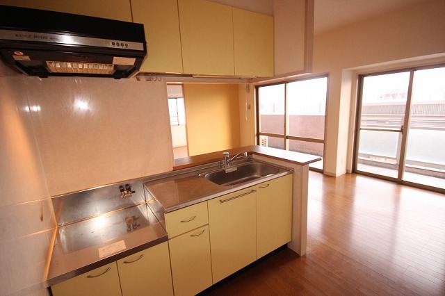 Kitchen. It overlooks the living room from the kitchen