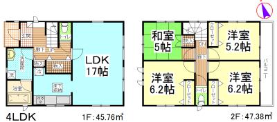 Floor plan. (1 Building), Price 18,800,000 yen, 4LDK, Land area 144.42 sq m , Building area 93.14 sq m