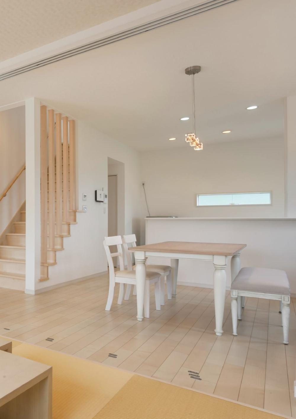 Model house photo. Living staircase is made of sticking with a lattice.