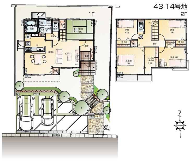 Floor plan.  [43-16 No. land] So we have drawn on the basis of the Plan view] drawings, Plan and the outer structure ・ Planting, such as might actually differ slightly from. Also, furniture ・ Car, etc. are not included in the price.