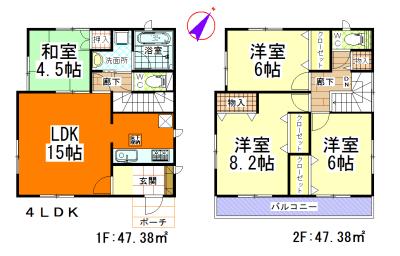 Floor plan. (1 Building), Price 18,800,000 yen, 4LDK, Land area 137.44 sq m , Building area 94.76 sq m