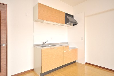 Kitchen. Gas stove can be installed with grill.