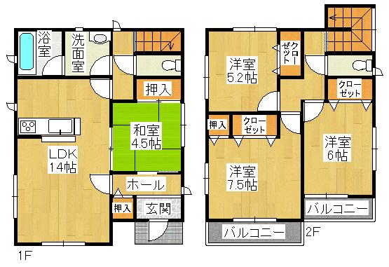 Floor plan. 17.8 million yen, 4LDK, Land area 130.53 sq m , Building area 95.98 sq m