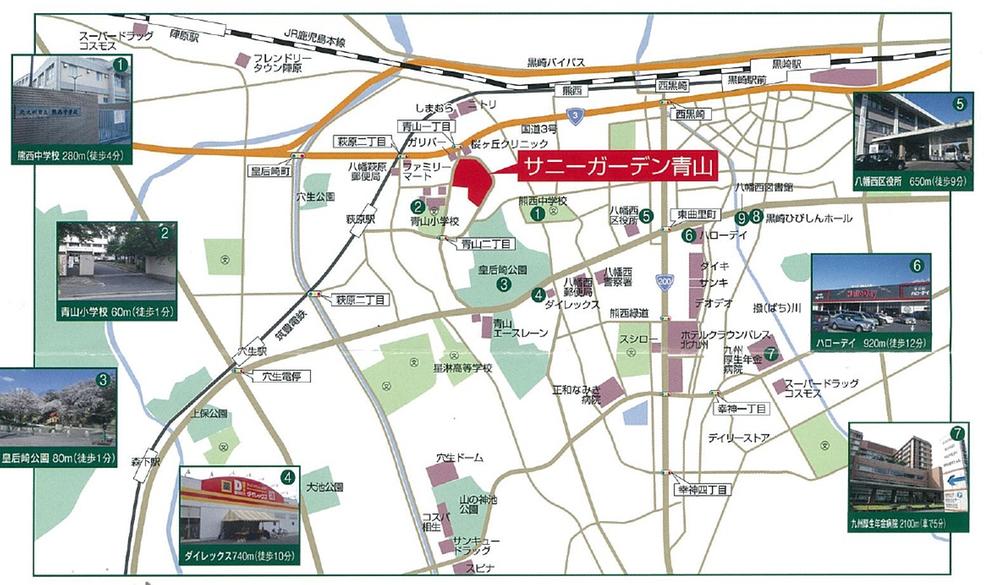 Local guide map. Route 3 Aoyama 1-chome intersection is the mark.